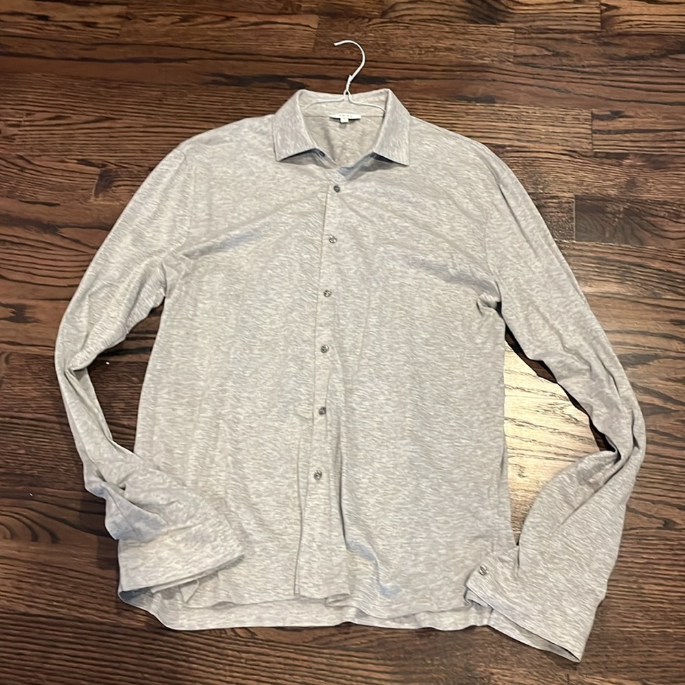 REISS  Men's Hendon Heathered Button-Up Shirt - Grey SZ Large Like New